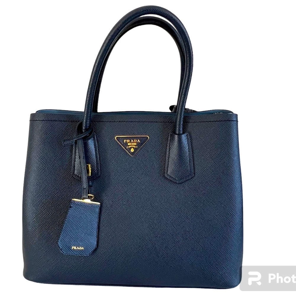 Authentic Prada Midnight Blue Cuir Saffiano Double Handle Tote